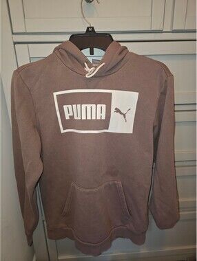 Puma Brown Pullover Hoodie with White Logo - Size Small